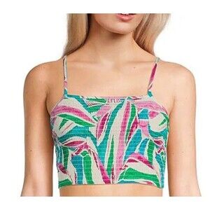 Love & Piece Collective Tropical Printed Sleeveless Smocked Crop Top Sz XL New